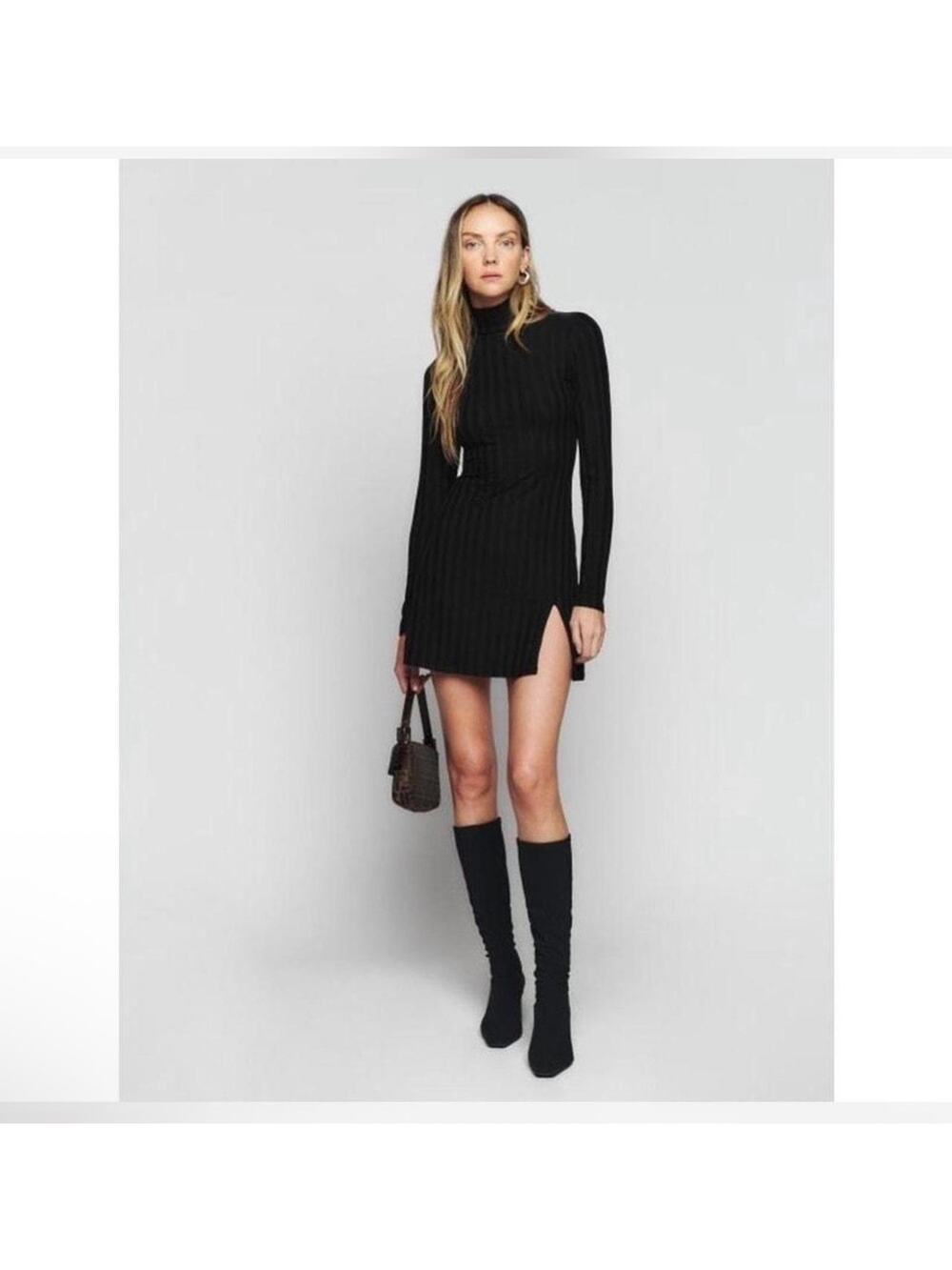 Reformation Black Libra LongSleeve Knit Sweater Dress Size Medium Dark Academia